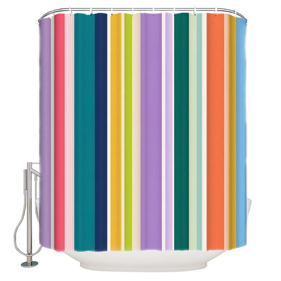 Colorful Striped Bathroom Shower Curtains with 12 Hooks Polyester Waterproof Shower Curtain for Stalls and Bathtubs Modern Farmhouse Stripes Abstract Art Decorative Bathroom Curtain 72x96 Inches