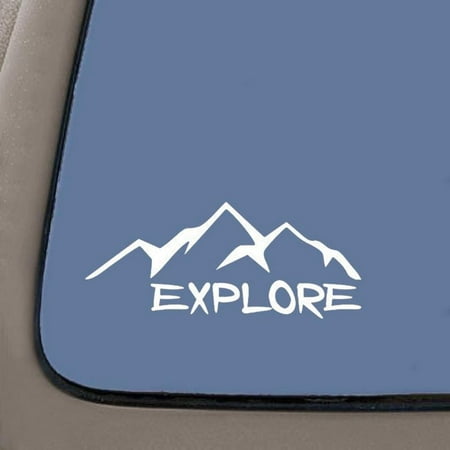 Explore Mountains Decal | 5.5-Inches Wide | White Vinyl Decal | Car Truck Van SUV Laptop Macbook Wall