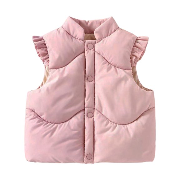Girls Quilted Padded Vest Toddler Kids Winter Jackets Fashion Ruffle Sleeveless Warm Thick Stand Collar Snap Button Down Waistcoat Thermal Outerwear, Age 1-7