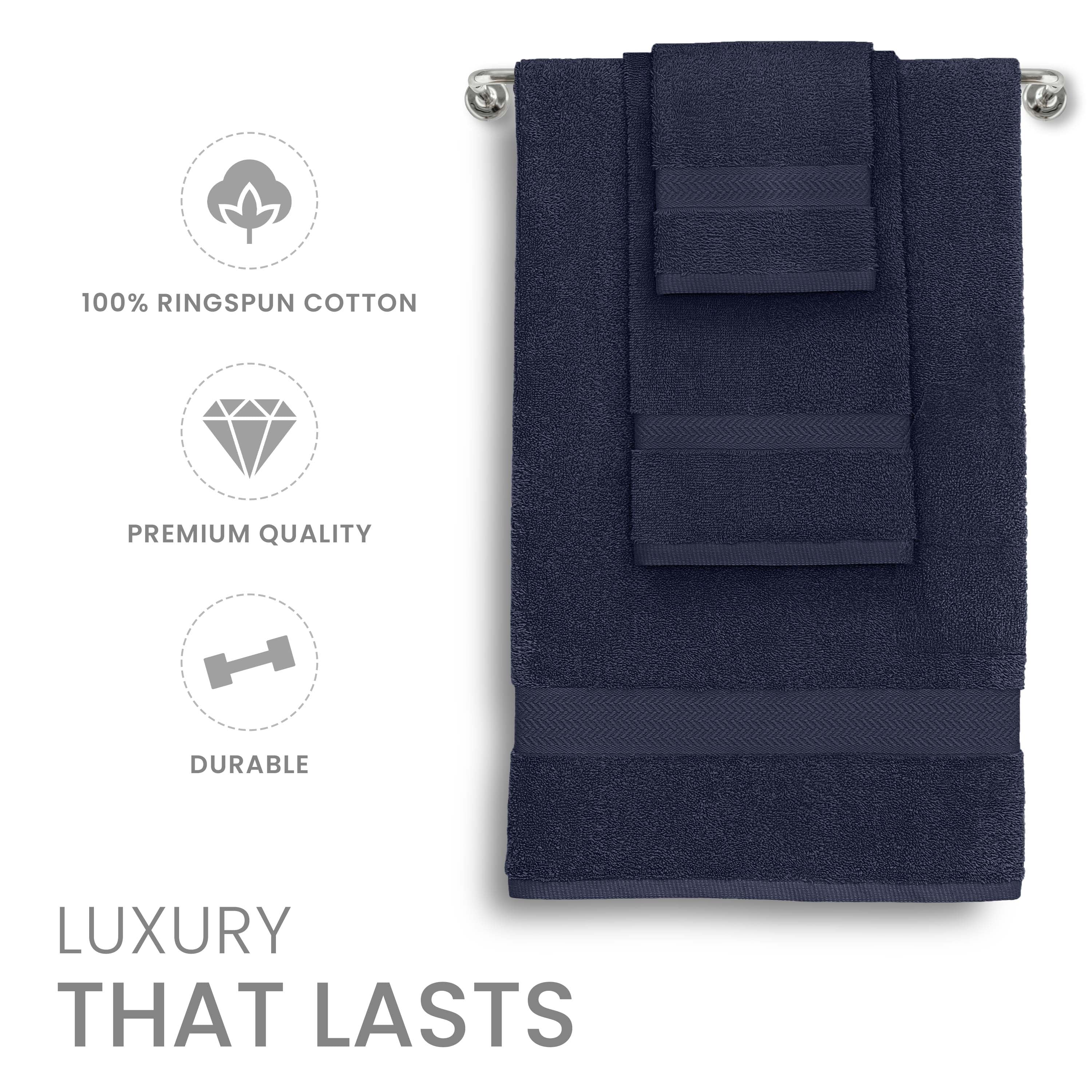 Martex 6-Piece 100% Ringspun Cotton Towel Set, Quick Dry Soft & Absorbent, Dark Blue