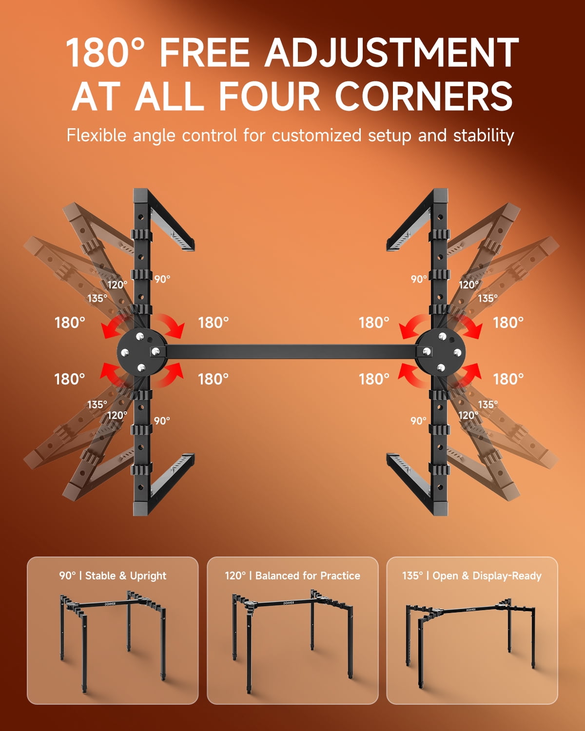 Donner DKS-200 Keyboard Stand - 8-Level Height Adjustment, 180° Angle Control, Anti-Slip Pads, Heavy-Duty Steel, for Home & Studio, Black