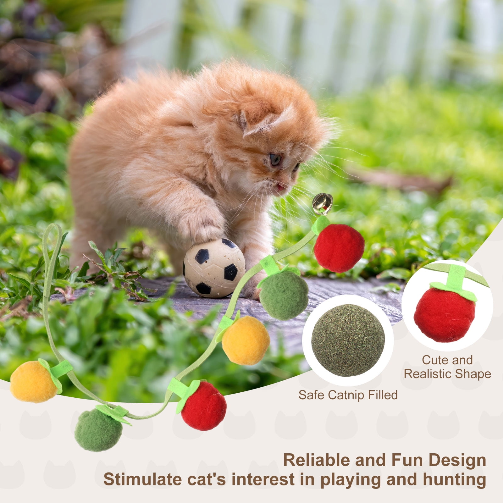 Uxcell Bite Resistant Catnip Playing, Durable and Interesting, Simulated Persimmon Cat Teeth Chew Playing Catnip Filled (3 Color, 6 Pcs), Intended for Bedroom / Balcony (45 x 5cm)