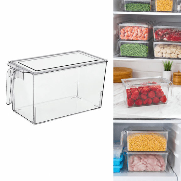 Liujiale Freezer Storage Bin with Lid, Clear Ice Bin for Freezer – Stackable Organizer for Fruits, Vegetables and Ice Cubes, Container