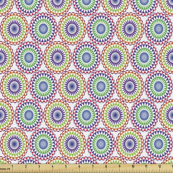 Abstract Fabric by the Yard Upholstery, Concentric Circles Pattern Geometric Rounds Forming Flower Petals Art Deco Pattern, Decorative Fabric for DIY and Home Accents, Multicolor by Ambesonne