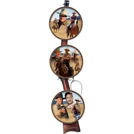 The Bradford Exchange Legendary John Wayne The Duke an American Icon Collector Plate Set of 3 with a Custom Designed Riffle Display Frame 25"-Inches