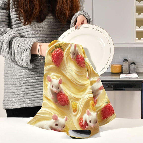 BZSMCE Kitchen Towels Creative White Cut Mice Pattern Durable Kitchen Towel
