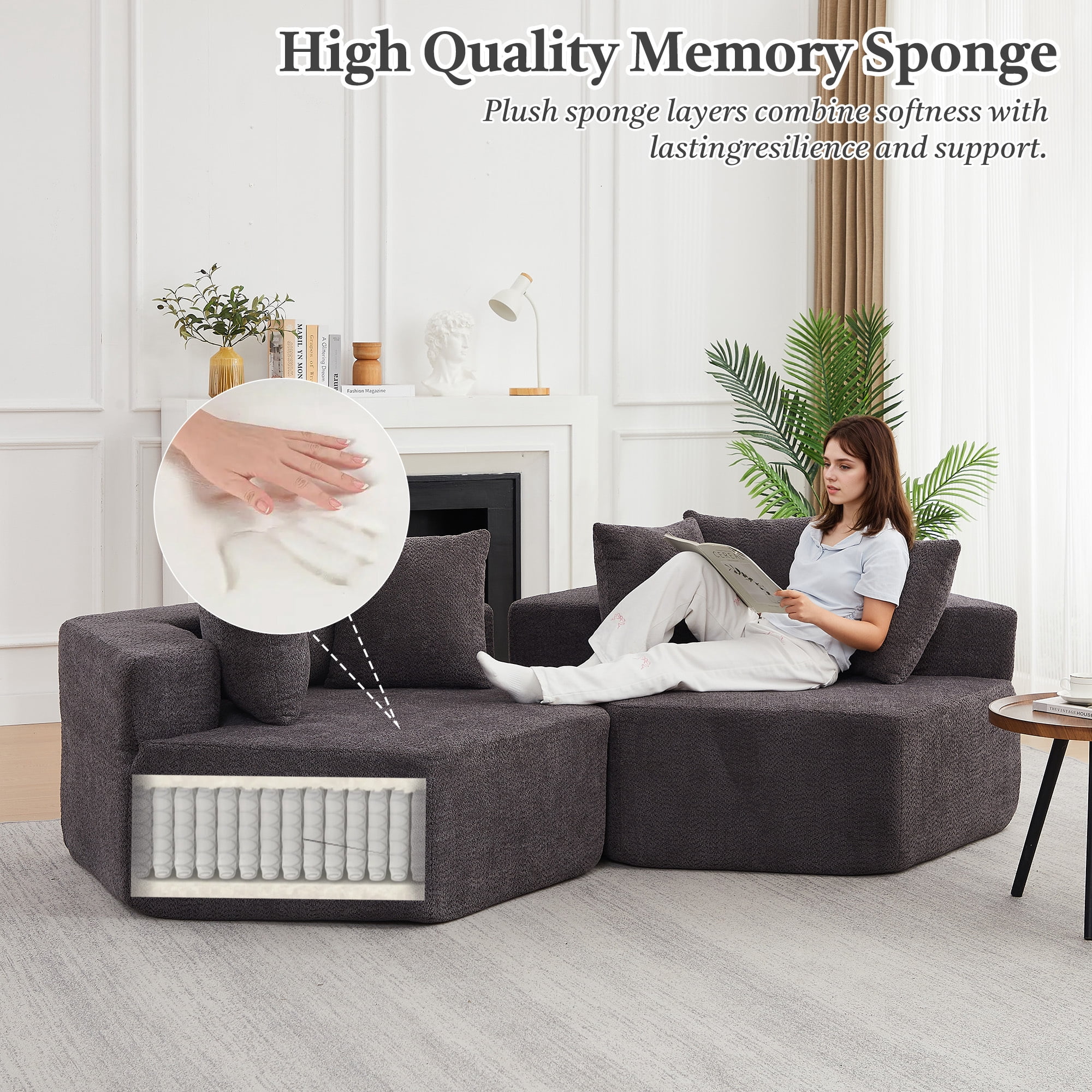 Leumius 54-inch Modern-style Hexagonal Single Lounge Chair, Chenille-Upholstered Sofa for Lounges, Game Rooms, Living Rooms and Bedroom Grey
