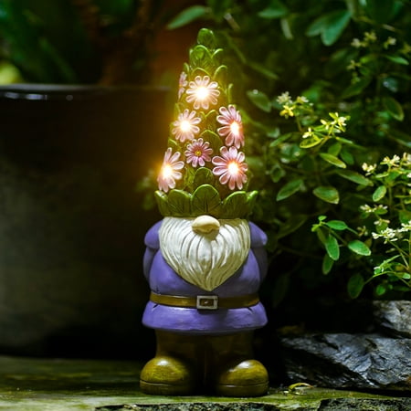 Goodeco Solar Garden Gnome Statue with Succulent Wreath and 5 Lights- Funny Gnome Gifts, Outdoor Lawn Decor Garden Dwarf Figurine for Patio, Balcony, Yard, Lawn Ornament