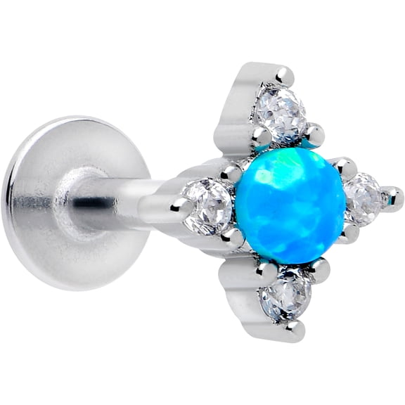 Body Candy Flat Back Cartilage Earring - 16 Gauge 1/4 316L Surgical Steel Rhombus Star Synthetic Opal Labret Stud for Conch, Helix, Lip, Tragus, Monroe