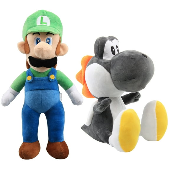 uiuoutoy Plushies Doll 16'' Luigi & 12" Black Yoshi Plush Toys Set of 2 pcs