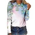 thumbnail image 1 of Femmes Manches Longues T-Shirts Col Rond Imprimé Floral Tunique Tops Doux Casual Coupe Ample Chemisier, 1 of 4