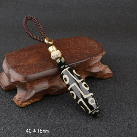 Retro Nine-Eye Dzi Bead Keychain Tibetan Car Accessory Unisex Natural Stone Jewelry