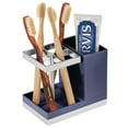 thumbnail image 3 of mDesign Plastic Toothbrush/Toothpaste Storage Organizer Holder, Navy Blue/Chrome, 3 of 5