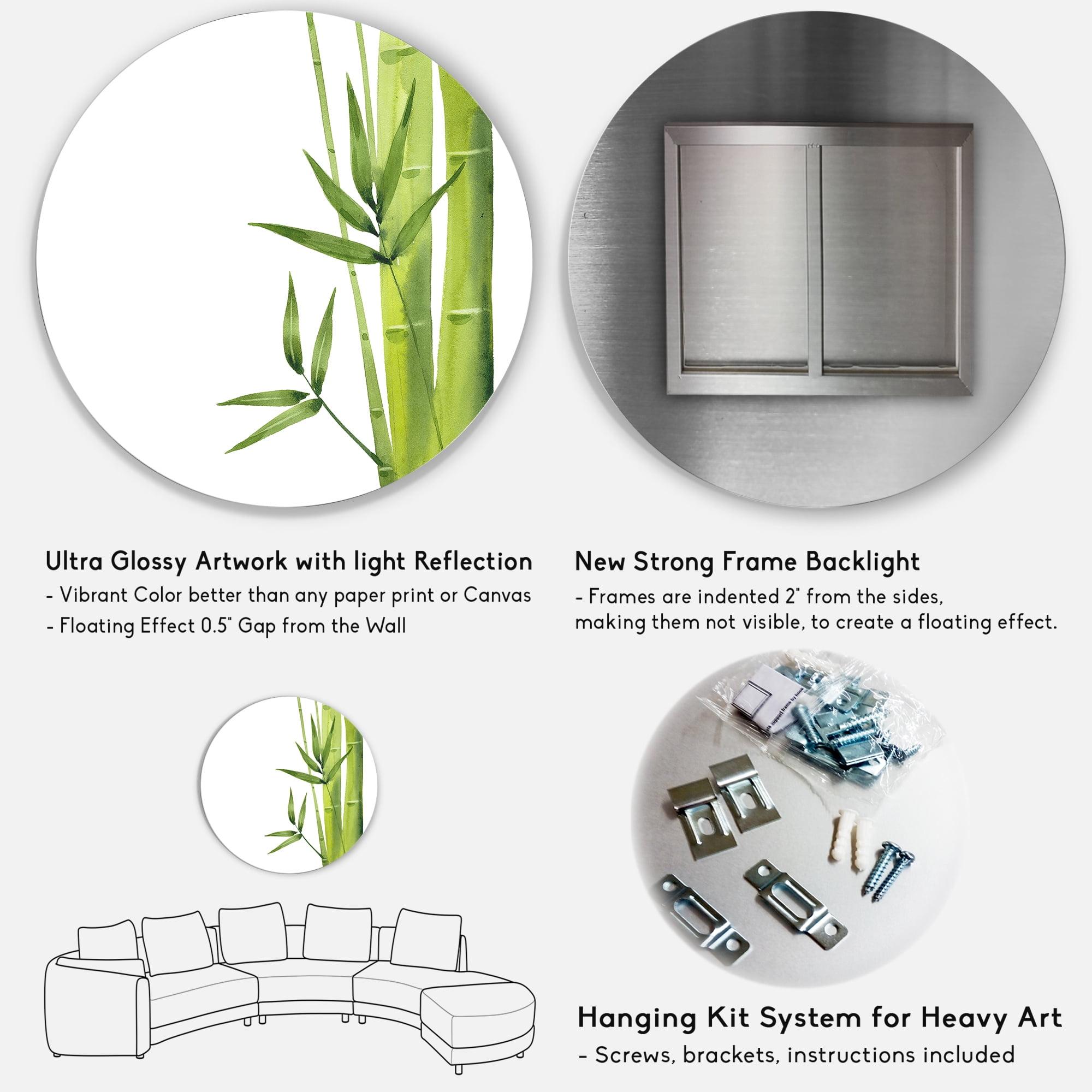 Designart 'The Forest of Bamboo Branches V' Tropical Circle Metal Wall Art 36x36 - Disc of 36
