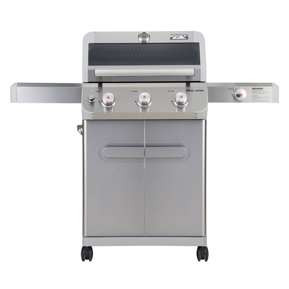 Monument Grills Mesa 3-Burner Propane Gas Grill, Stainless Steel, Clear View Lid, LED Controls