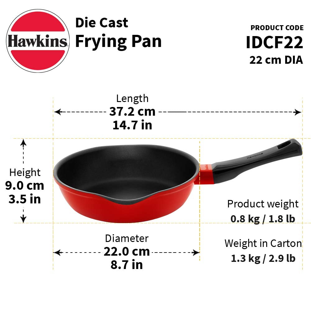 Red Aluminium Frying Pan 22 Cm | Die Cast Non Stick Fry Pan, Ceramic Coated Pan, Induction Frying Pan, Small Frying Pan (IDCF22)
