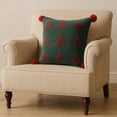 thumbnail image 2 of Fennco Styles Green Christmas Tree Embroidered Throw Pillow Cover – 18" X 18" Soft Boucle Holiday Cushion Cover with Red Pom Poms for Winter Holiday Décor, Sofa, Couch, or Bed, 2 of 6