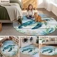 thumbnail image 6 of Ocean Turtle Round Living Room Rugs 8 ft, Coral Starfish Vintage Wood Texture Washable Large Area Rug with Non-Slip Sturdy Edge Binding Round Carpet for Dining Room Kitchen Office, 6 of 9