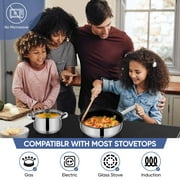 Coliware Pots and Pans Set, 5Pcs Stainless Steel Cookware Sets with Stock Pots Saucepans Frying Pans, Non-Stick Commercial Cooking Set Compatible with All Stovetops, Dishwasher Safe