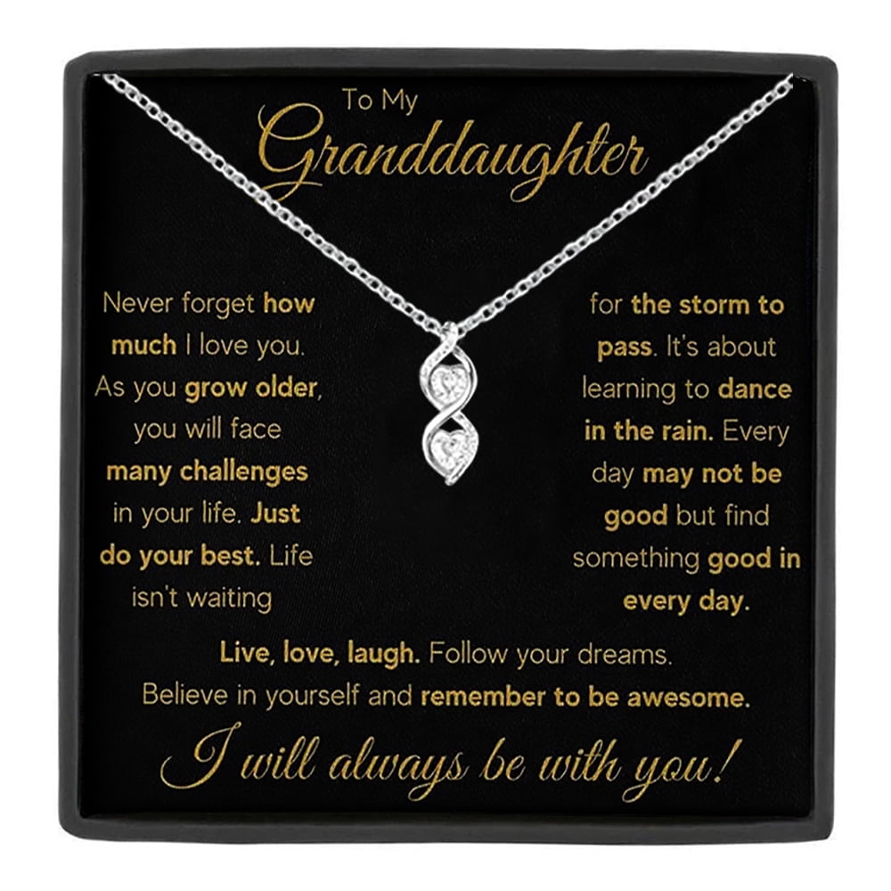 MASALADI To My Granddaughter Double Heart Necklace, Inspirational Infinity Jewelry Gift for Graduation Birthday Christmas