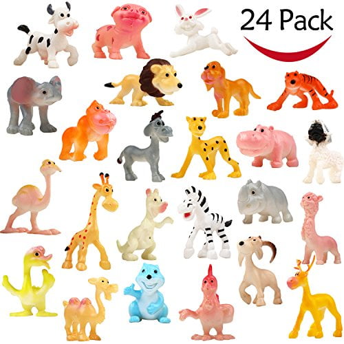 Funcorn Toys Cartoon Animal 24 Pack Mini Plastic Wild Animals Models