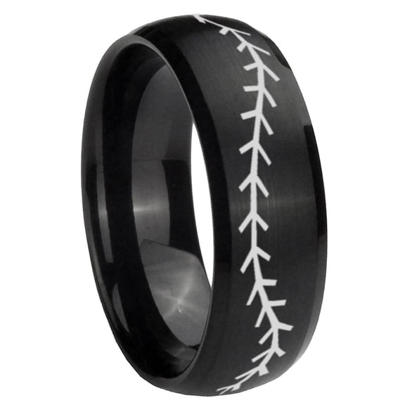 Baseball Dome Brush Black Polish Edge Tungsten Men Ring 10MM