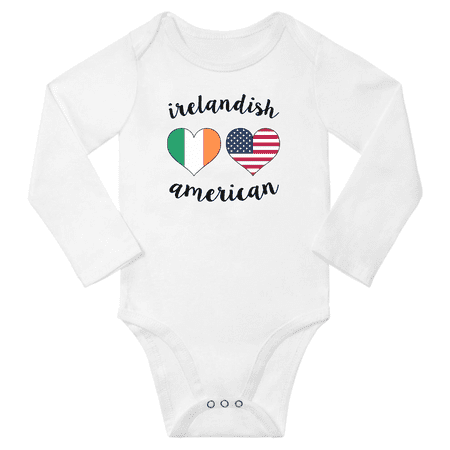 

Irelandish and American Love Heart Baby Long Slevve Rompers Bodysuit (White 12-18 Months)