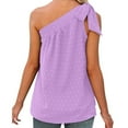 thumbnail image 6 of Usmixi Womens Shirts Sleeveless Slash Neck Solid Tank Tops Summer Tie One Shoulder Lightweight Chiffon Jacquard Vest Blouses Purple XXL, 6 of 7