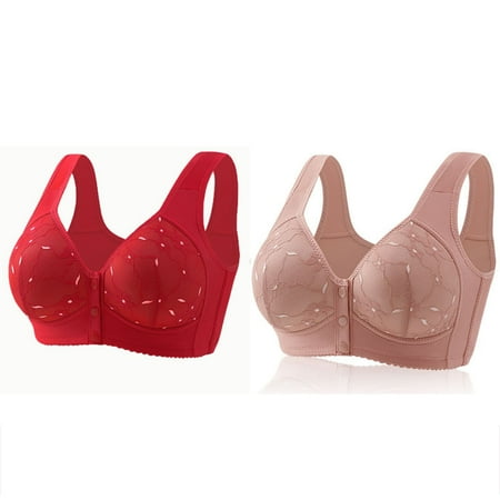 Black of Friday Deals!Clearance Staron 2PC Daisy Bras for Older Women Front Closure No Underwire Bras Soft Strap Wireless Bras Comfortable Comfy Bra Plus Size Bras
