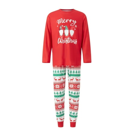 

aturustex Christmas Family Matching Pajamas Print Long Sleeve Tops +Stretch Casual Pants Sleepwear