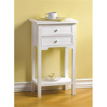 SWM 36644 White Side Table with 2 Drawers and Bottom Shelf