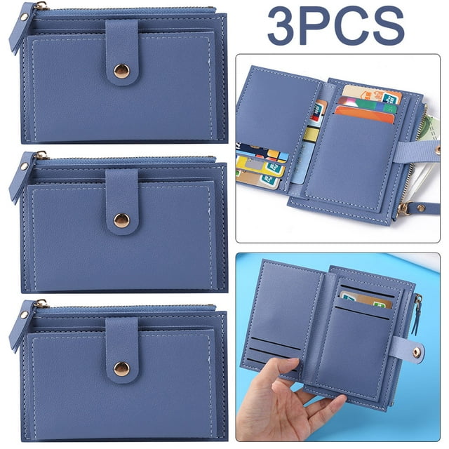 Cartera Cuero PU Con Tarjetero Multiranura Color Sólido A La para Mujer 3 Piezas (azul)