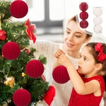 Xuniizn Christmas Ornaments 3Pcs Christmas Ball Ornaments with Strings, Shatterproof Flock Christmas Bulbs, Hanging Decorations for Xmas Tree, Holiday, Wedding, Party, Gifts, Red