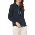 thumbnail image 4 of INSPIRE CHIC Women's Tie Neck Button Down Work Long Sleeves Blouse Shirts M Dark Blue, 4 of 6