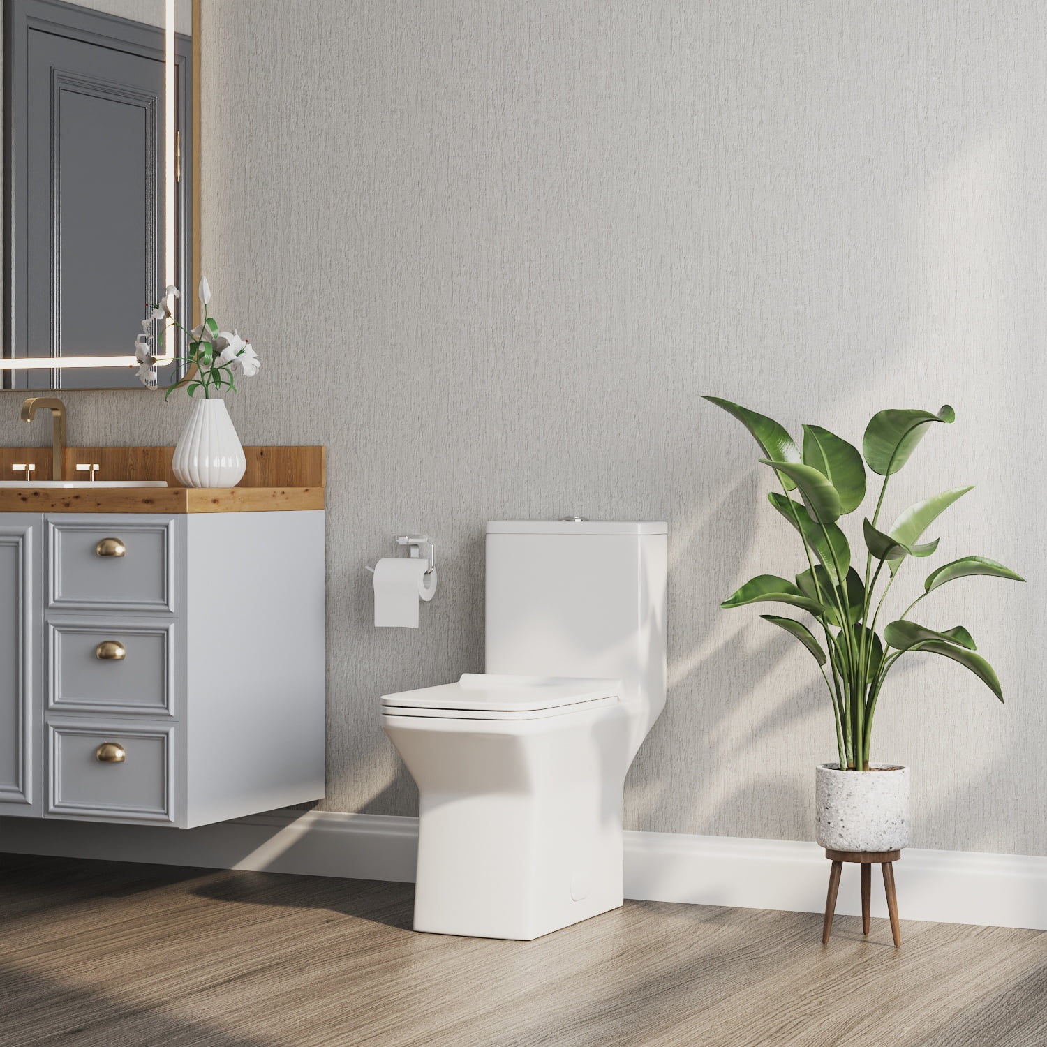 Ace One-Piece 0.8/1.28 GPF Dual-Flush Rectangular Floor Mounted Toilet in White (Seat Included)