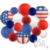 Just Artifacts 12pc 4th of July Assorted Paper Lanterns w/ Silver Glitter Garland Letters (Stars & Stripes, USA)