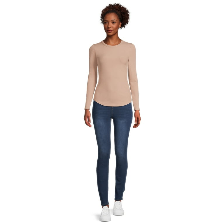 No Boundaries Women's Juniors Ribbed Crewneck Tee with Long No Boundaries Women's Juniors Ribbed Crewneck Tee with Long