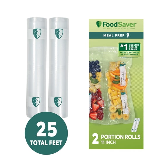 FoodSaver Meal Prep Vacuum Sealer Rolls, 2 Pack 11" x 12.5 ft for Sous Vide & Storage