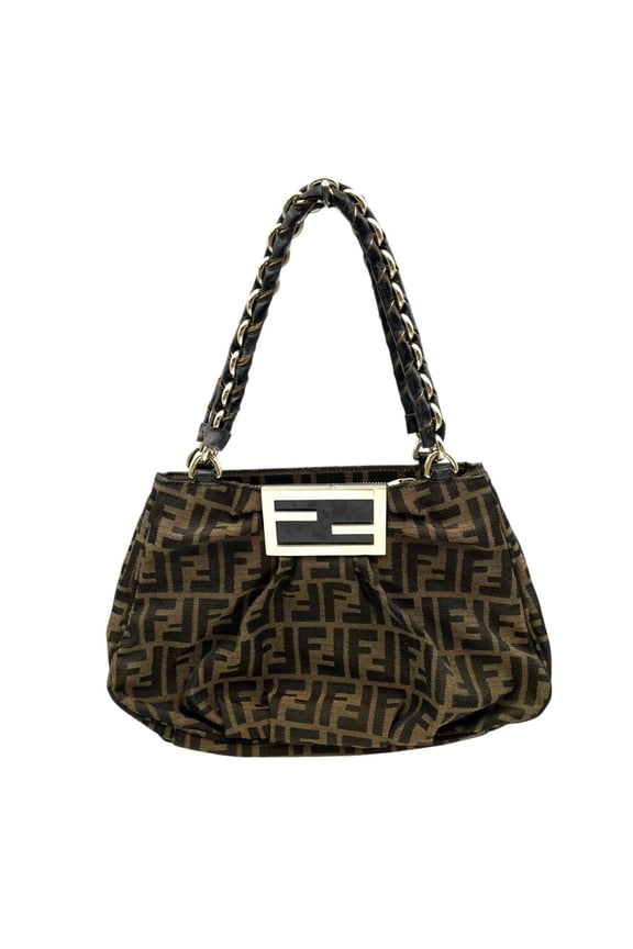 Pre-Owned Fendi Handbag Zucca Pattern Mia Chain 8BR615 Canvas Leather Brown Women's (Fair)