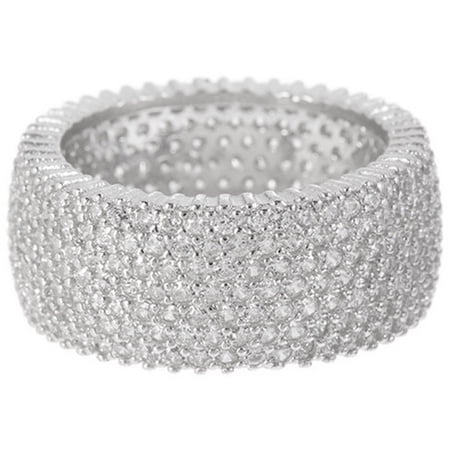 PORI Jewelers Micropave CZ Sterling Silver Wide Eternity Band Ring, Available in 7 Sizes