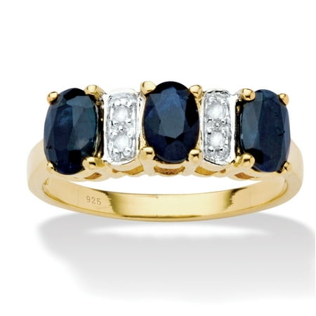 Blue Diamond Accented Ring 1.80 TCW Oval-Cut Genuine Blue Sapphire and Diamond Accent Ring in 18k Gold Over Sterling Silver ()