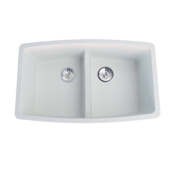 A&E Bath and Shower Bluva 33 In. Granite Double Bowl Kitchen Sink In White