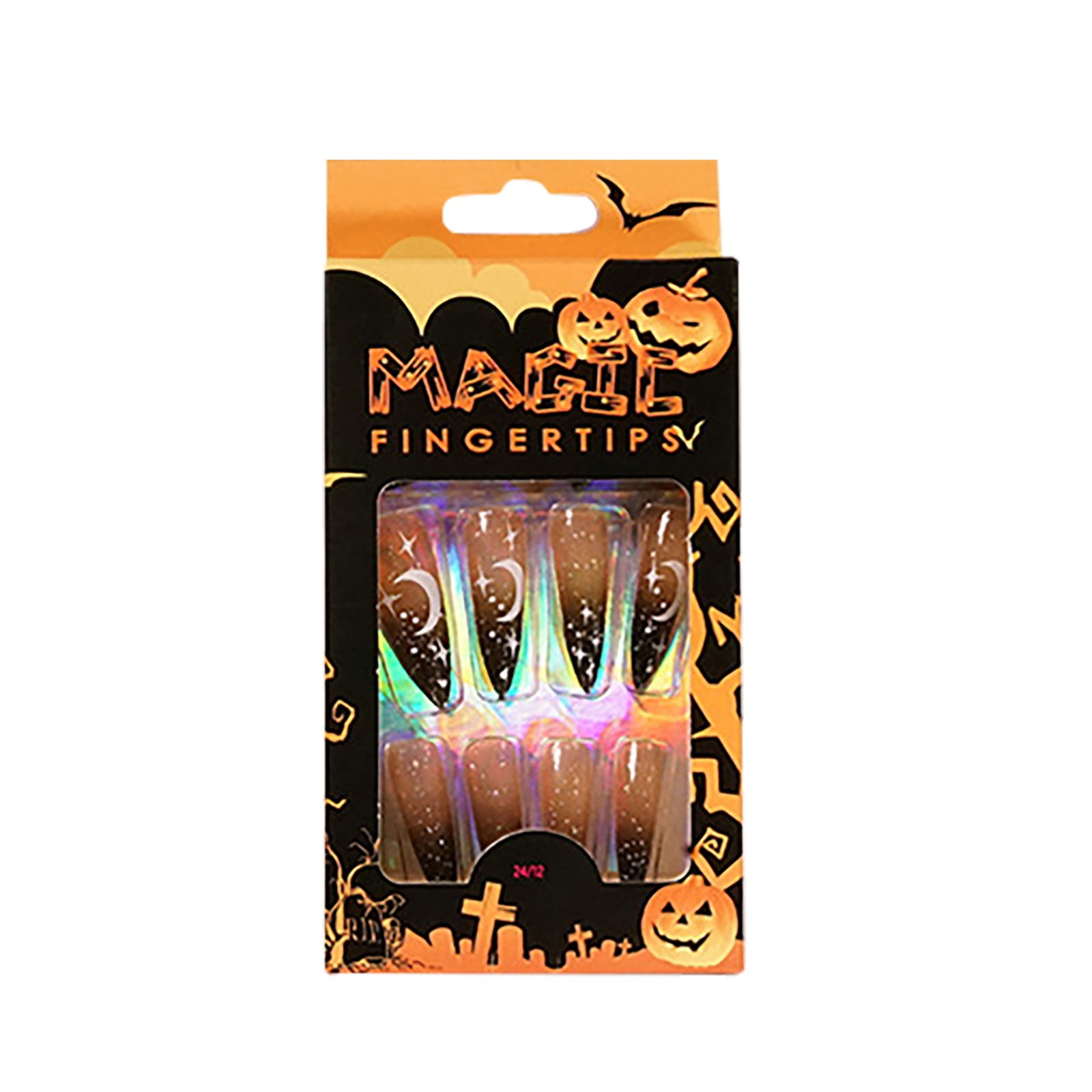 Sehao Gold Glitter Nail Polish Halloween Artificial False Nails 24pcs