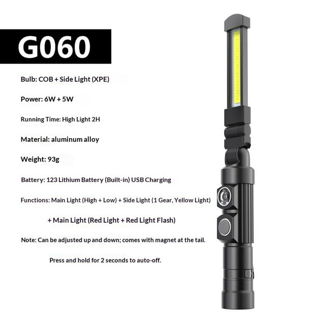 Foldable Rechargeable LED Work Light, LED Slim Work Light with Magnetic Base. Ultra Bright Flashlight, Cast Aluminum, Mechanics, Car Repair, Outdoor, Camping, Emergency, Garage