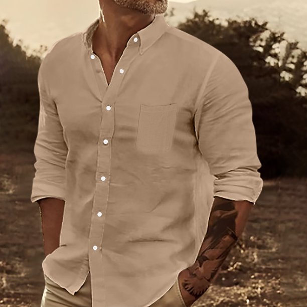 pstuiky manga larga para hombre, Camisa de negocios informal de manga larga con botones y cuello vuelto de color entero para hombre Tops de hombre xl