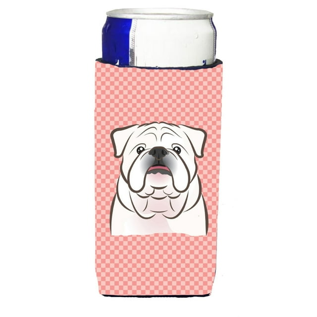 Aisladores de bebidas Checkerboard Pink White English Bulldog Ultra para latas delgadas