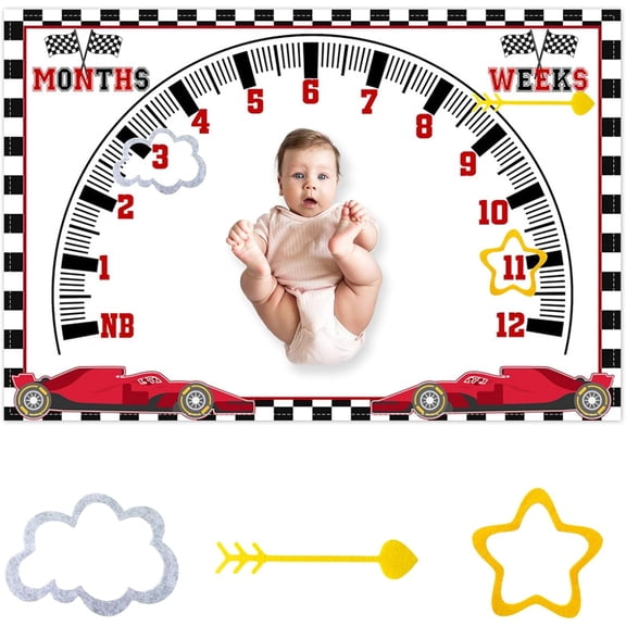 Racing Car Baby Monthly Milestone Blanket Newborn Growth Record Prop Milestone Blanket for Baby Boy Photography Props for Newborn Baby Shower 60"x40" with Frames