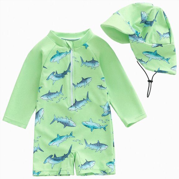 Hessimy Boys Rash Guard Swimsuits Kids Swimwear Sets Quick Dry Bathing Suit(Green,18-2 Months)