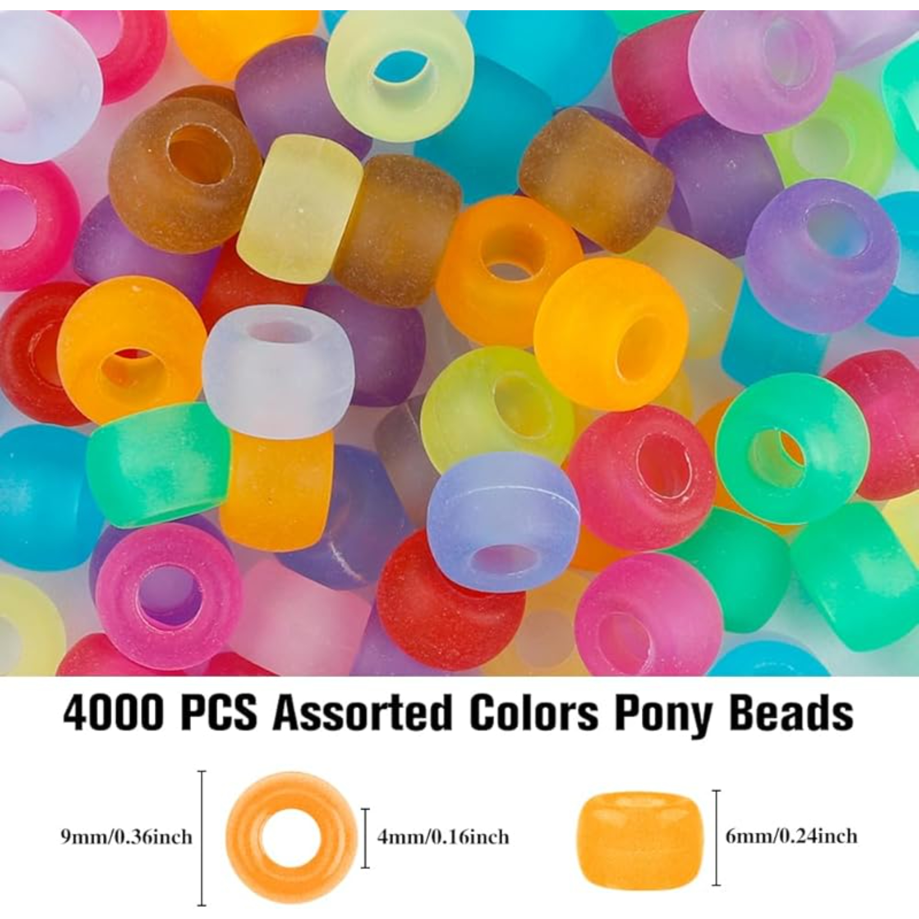 4000 Pcs Bulk Pony Beads for Jewelry Making, 6x9mm Colorful Plastic Craft Beads for DIY Bracelets, Keychains and Hair Accessories