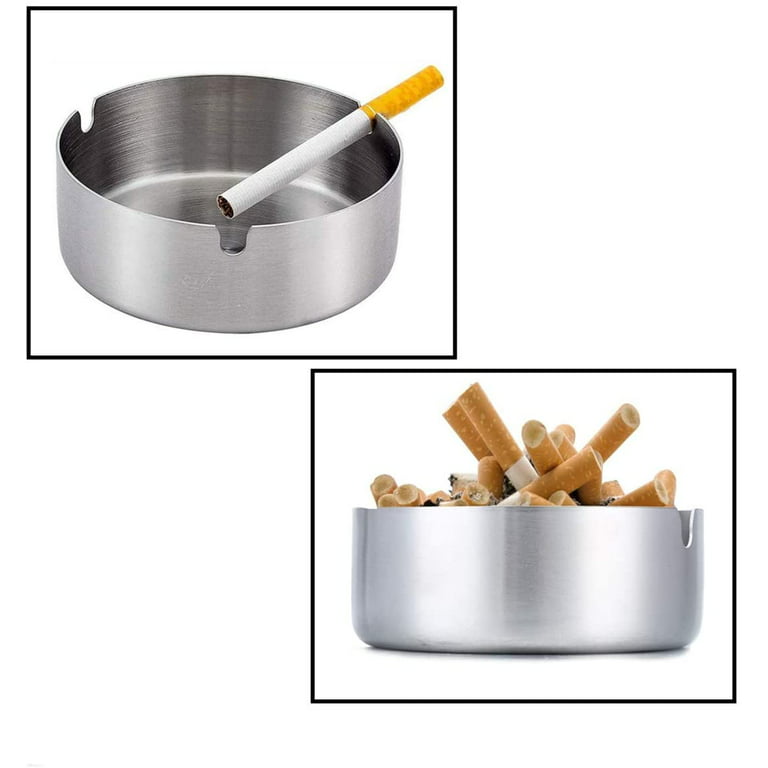 Pack of 3 Cigar Ashtray, Stainless Steel Round Ash Tray Cigarette Ash Holder  Suitable for Home Office Tabletop Indoor or Outdoor Use, Silver 
